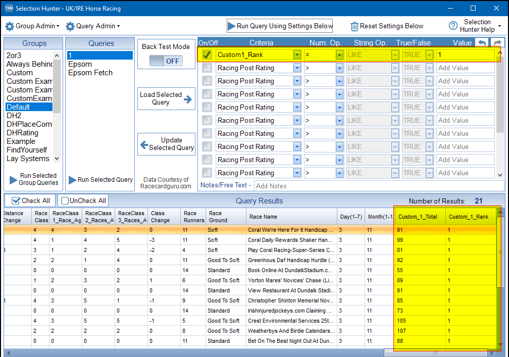Using Custom Ratings With Selection Hunter - The Bet Machine